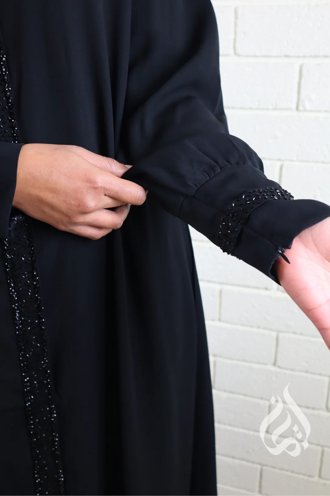 Elyna Beaded Abaya - Black - Image 6