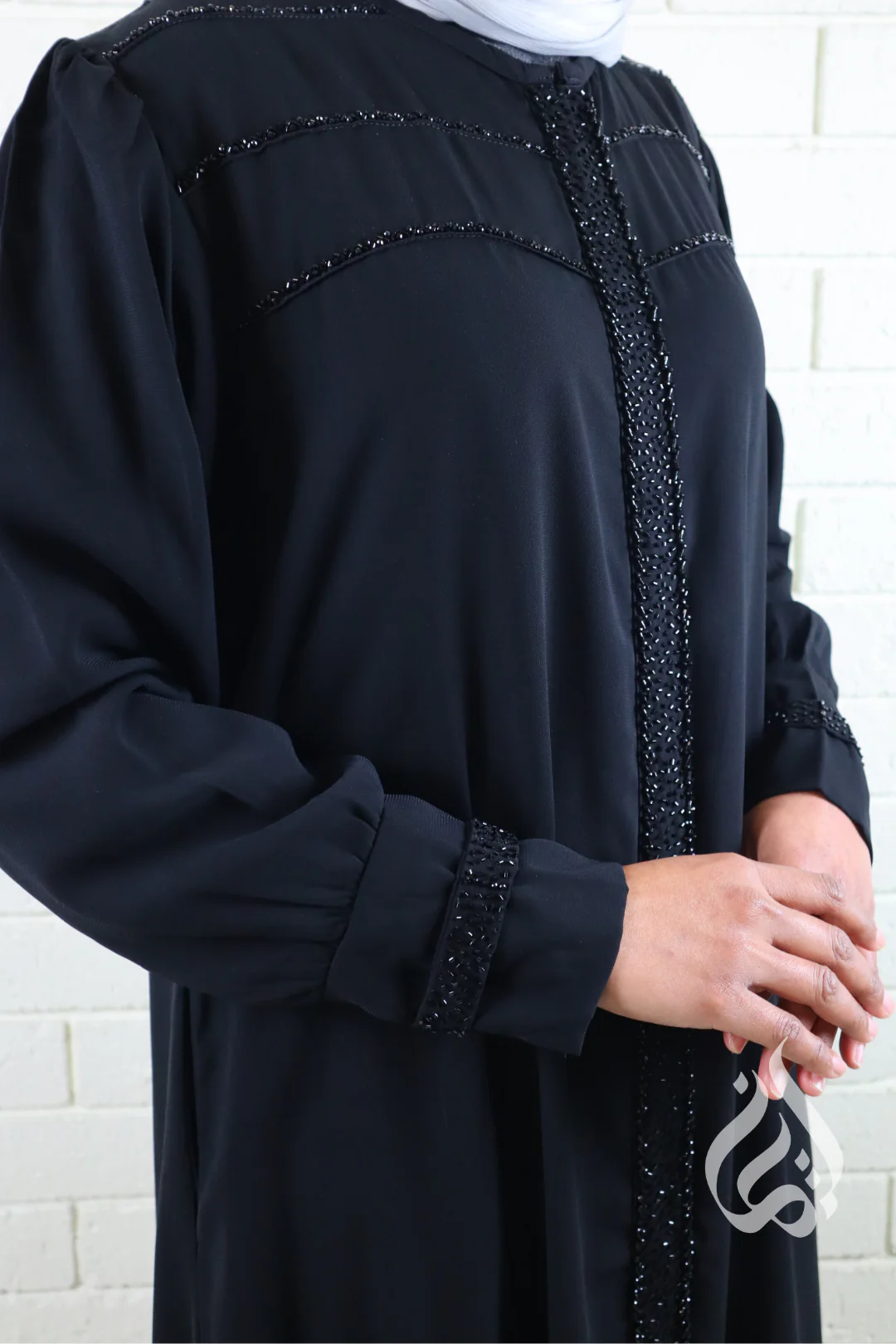 Elyna Beaded Abaya - Black - Image 7